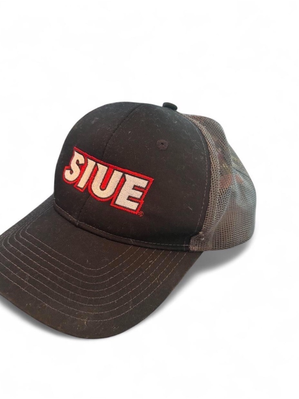 Port Authority Black Trucker Hat with Red & White SIUE Logo